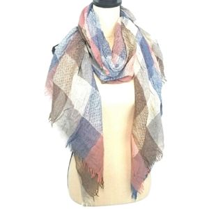 Patterned checkered color fringe edge scarf